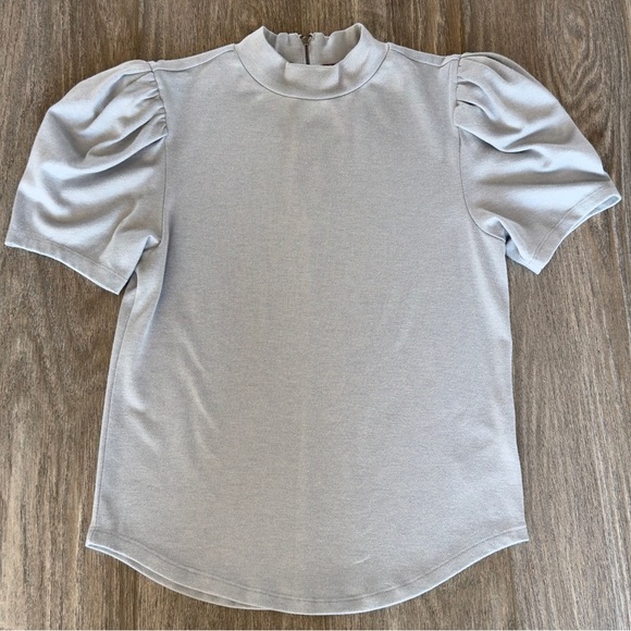 FREE PEOPLE PUFFY SLEEVE MOCK NECK Gray ZIPPER BACK TOP Size Small - Picture 1 of 10